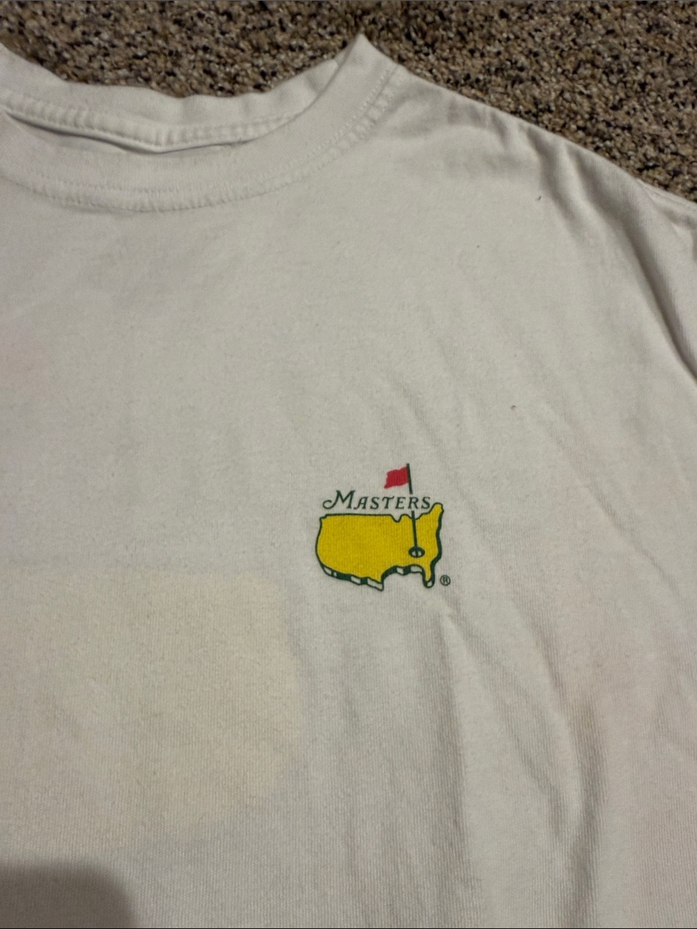 Masters White Short Sleeve Tee with Yellow Emblem and Red Flag